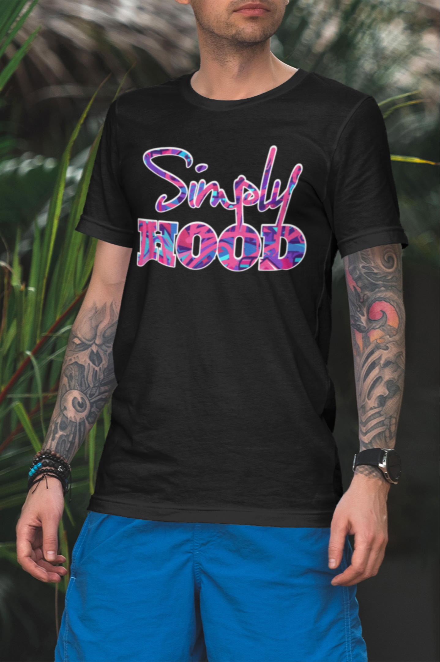 Simply Hood Logo Graffiti Pattern Black Tee