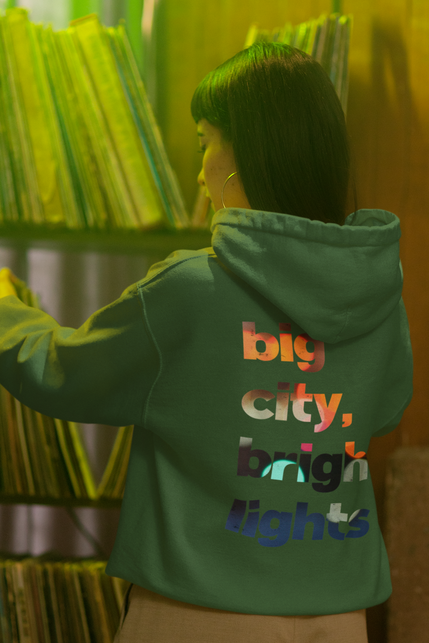 Big City Bright Lights Hoodie Forest Green - Org/Wht Stitch
