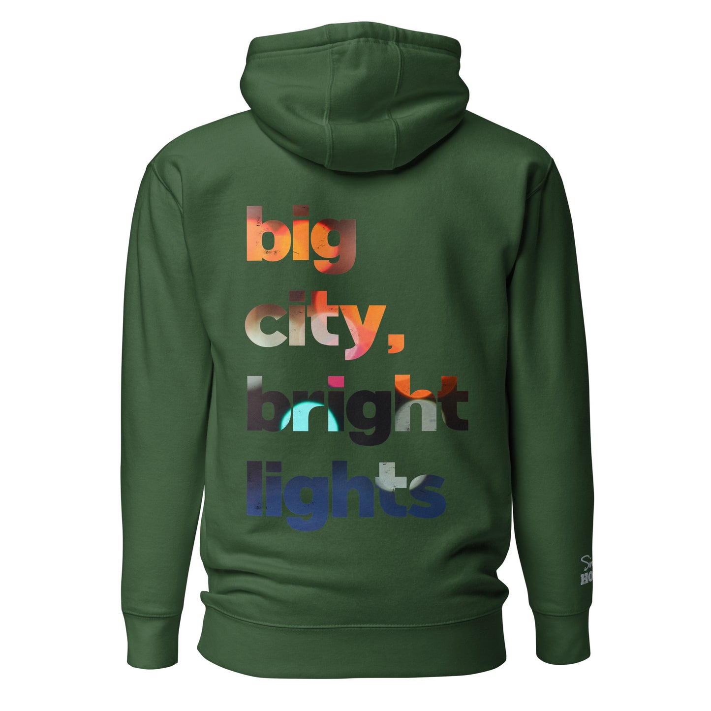 Big City Bright Lights Hoodie Forest Green - Org/Wht Stitch